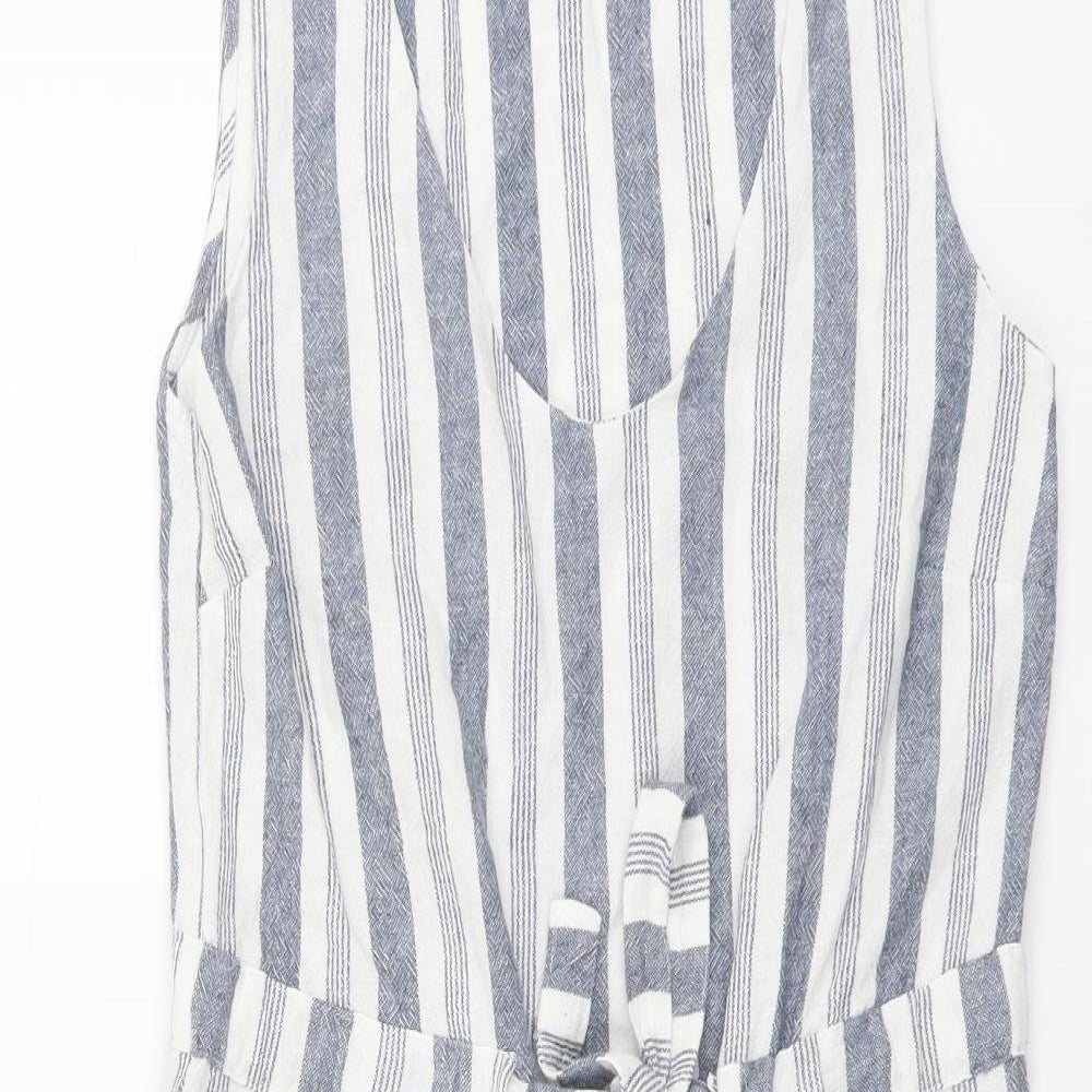 Nutmeg Womens Blue Striped Linen Pencil Dress Size 8 V-Neck Pullover