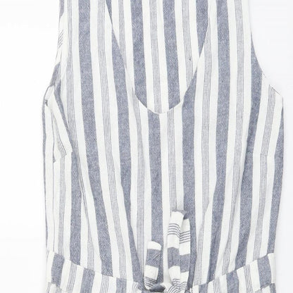 Nutmeg Womens Blue Striped Linen Pencil Dress Size 8 V-Neck Pullover