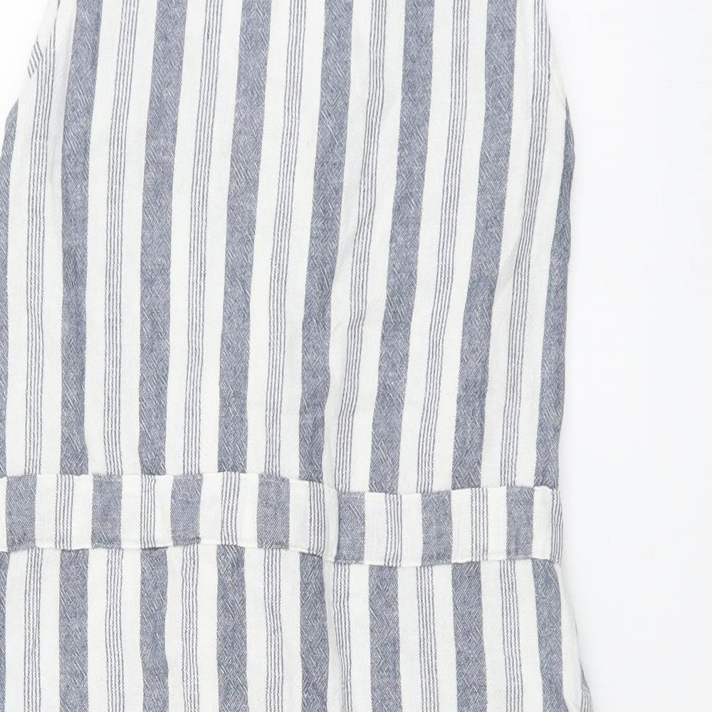 Nutmeg Womens Blue Striped Linen Pencil Dress Size 8 V-Neck Pullover