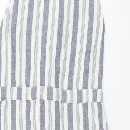 Nutmeg Womens Blue Striped Linen Pencil Dress Size 8 V-Neck Pullover