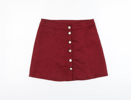 H&M Womens Red Polyester Straight & Pencil Skirt Size S Button