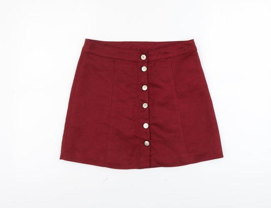 H&M Womens Red Polyester Straight & Pencil Skirt Size S Button