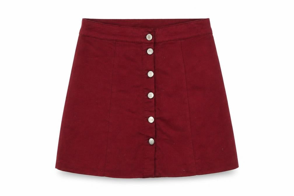 H&M Womens Red Polyester Straight & Pencil Skirt Size S Button