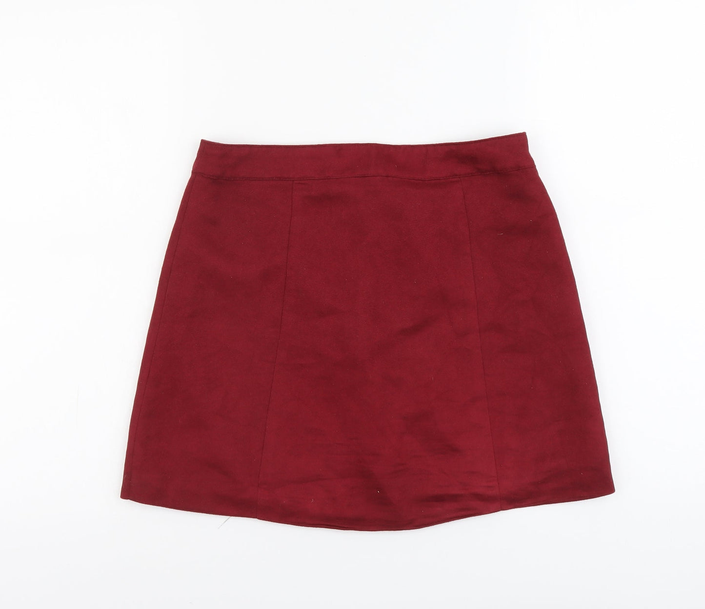 H&M Womens Red Polyester Straight & Pencil Skirt Size S Button