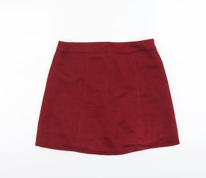 H&M Womens Red Polyester Straight & Pencil Skirt Size S Button