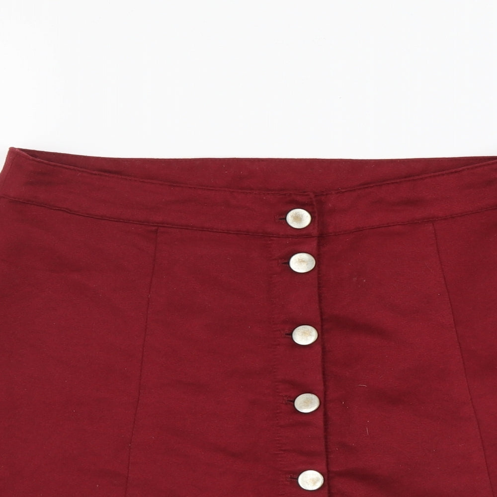 H&M Womens Red Polyester Straight & Pencil Skirt Size S Button