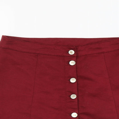 H&M Womens Red Polyester Straight & Pencil Skirt Size S Button