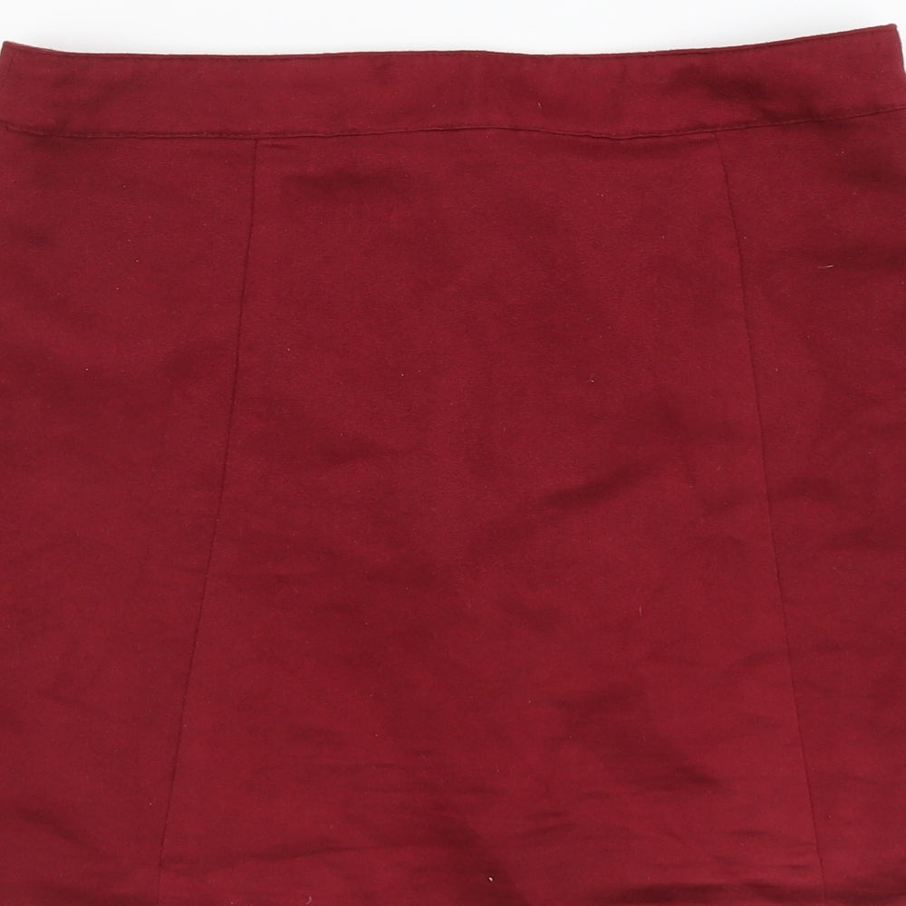 H&M Womens Red Polyester Straight & Pencil Skirt Size S Button