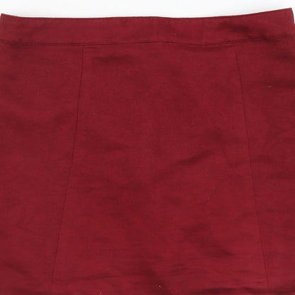 H&M Womens Red Polyester Straight & Pencil Skirt Size S Button