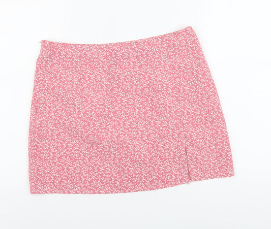 SheIn Womens Pink Floral Polyester Mini Skirt Size L Zip