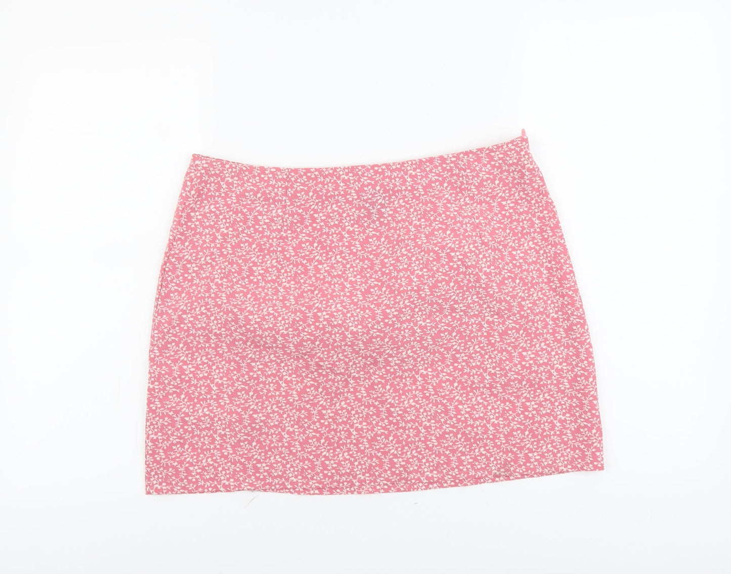 SheIn Womens Pink Floral Polyester Mini Skirt Size L Zip