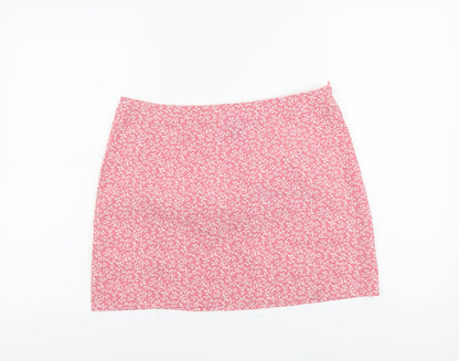 SheIn Womens Pink Floral Polyester Mini Skirt Size L Zip