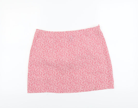 SheIn Womens Pink Floral Polyester Mini Skirt Size L Zip