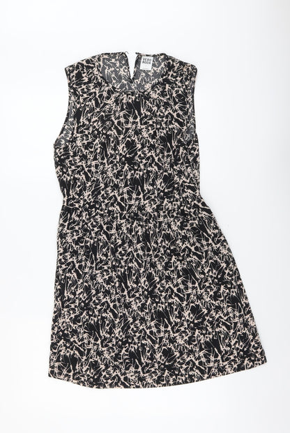 Vero Moda Womens Black Geometric Viscose A-Line Size S Round Neck Button