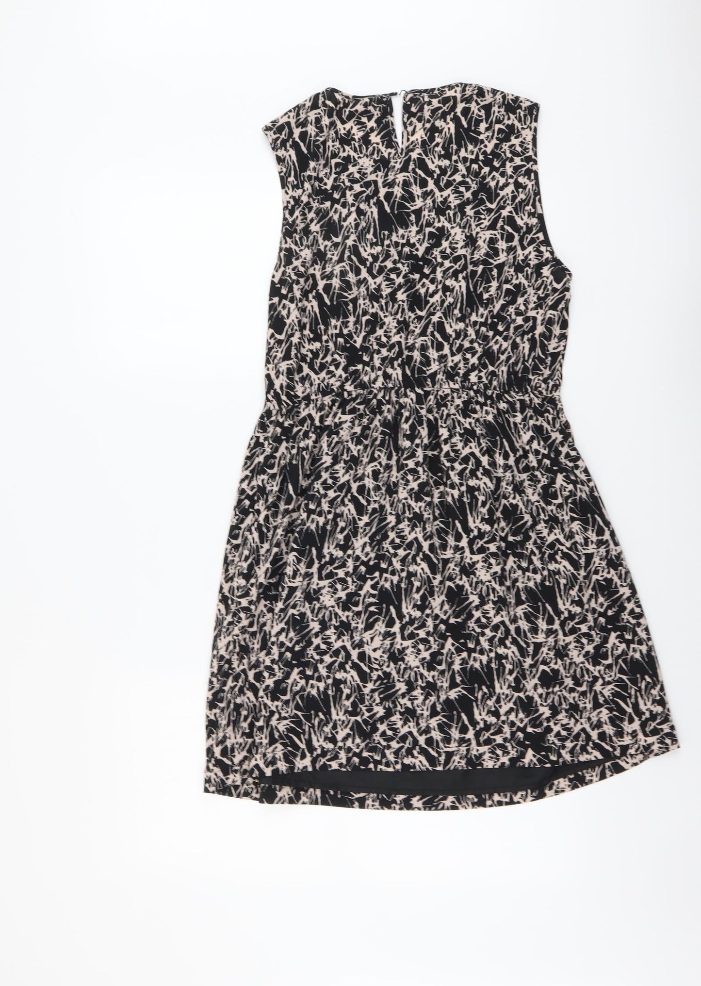 Vero Moda Womens Black Geometric Viscose A-Line Size S Round Neck Button