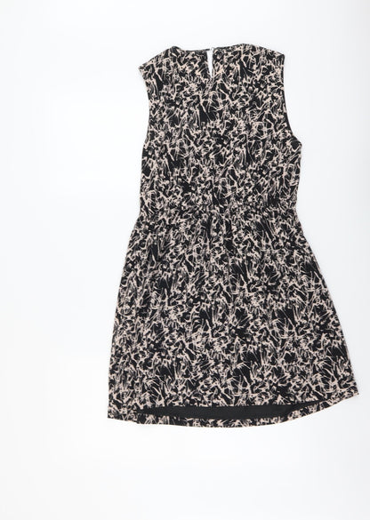 Vero Moda Womens Black Geometric Viscose A-Line Size S Round Neck Button