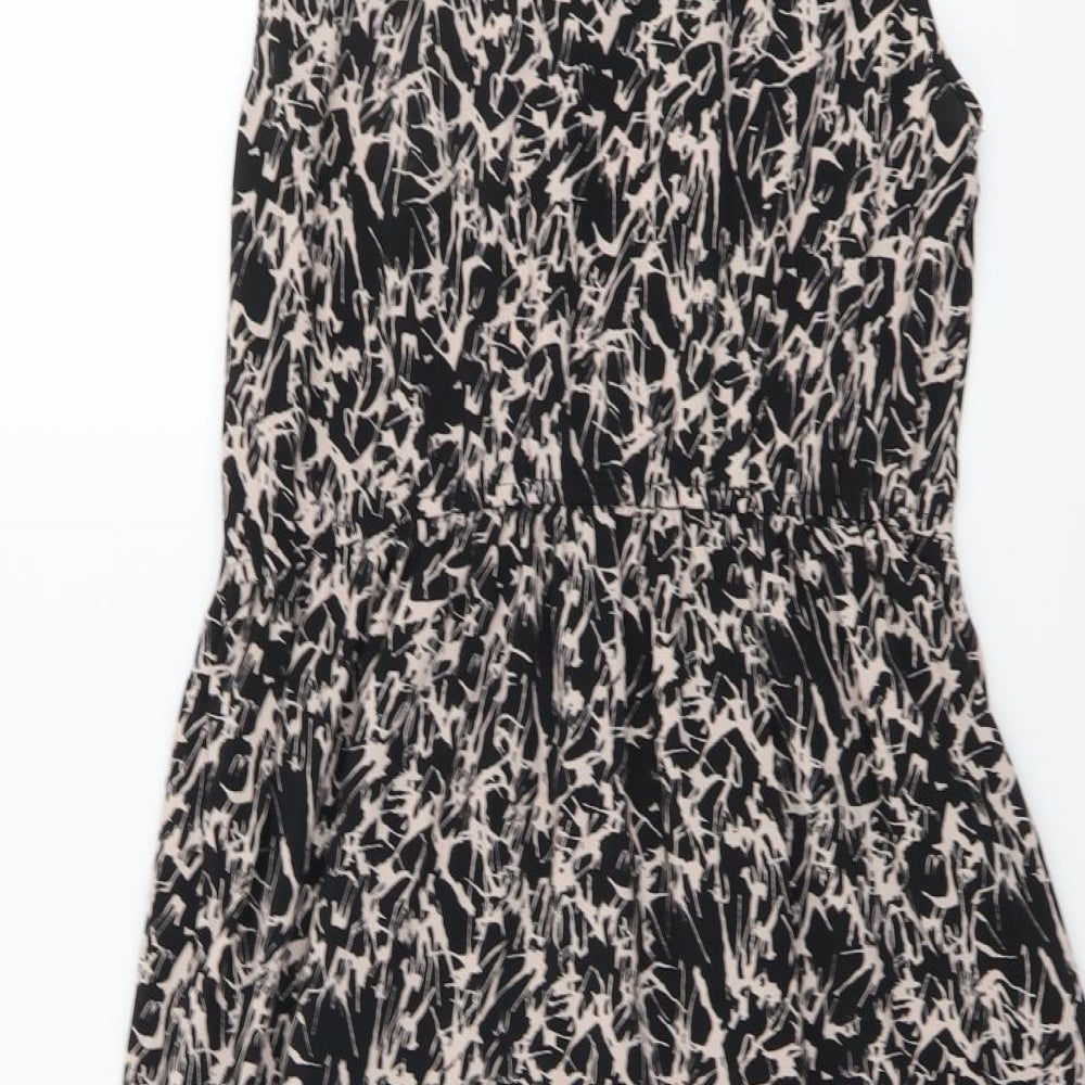 Vero Moda Womens Black Geometric Viscose A-Line Size S Round Neck Button