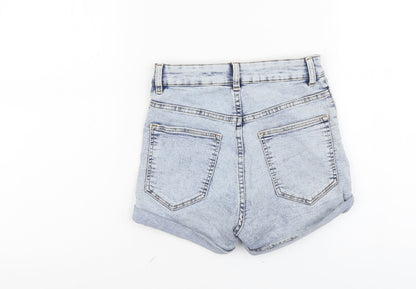 H&M Womens Blue Cotton Hot Pants Shorts Size 4 L3 in Regular Button
