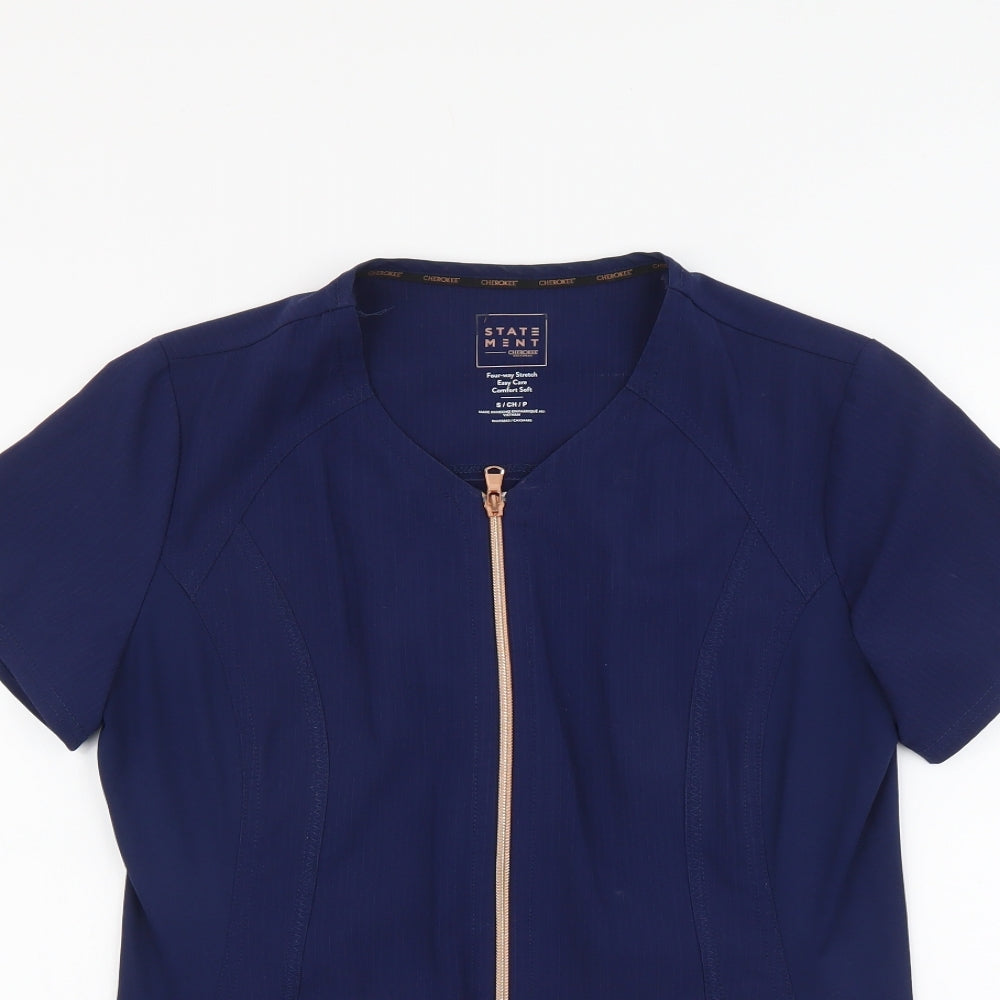 Cherokee Womens Blue Polyester Basic Blouse Size S Scoop Neck