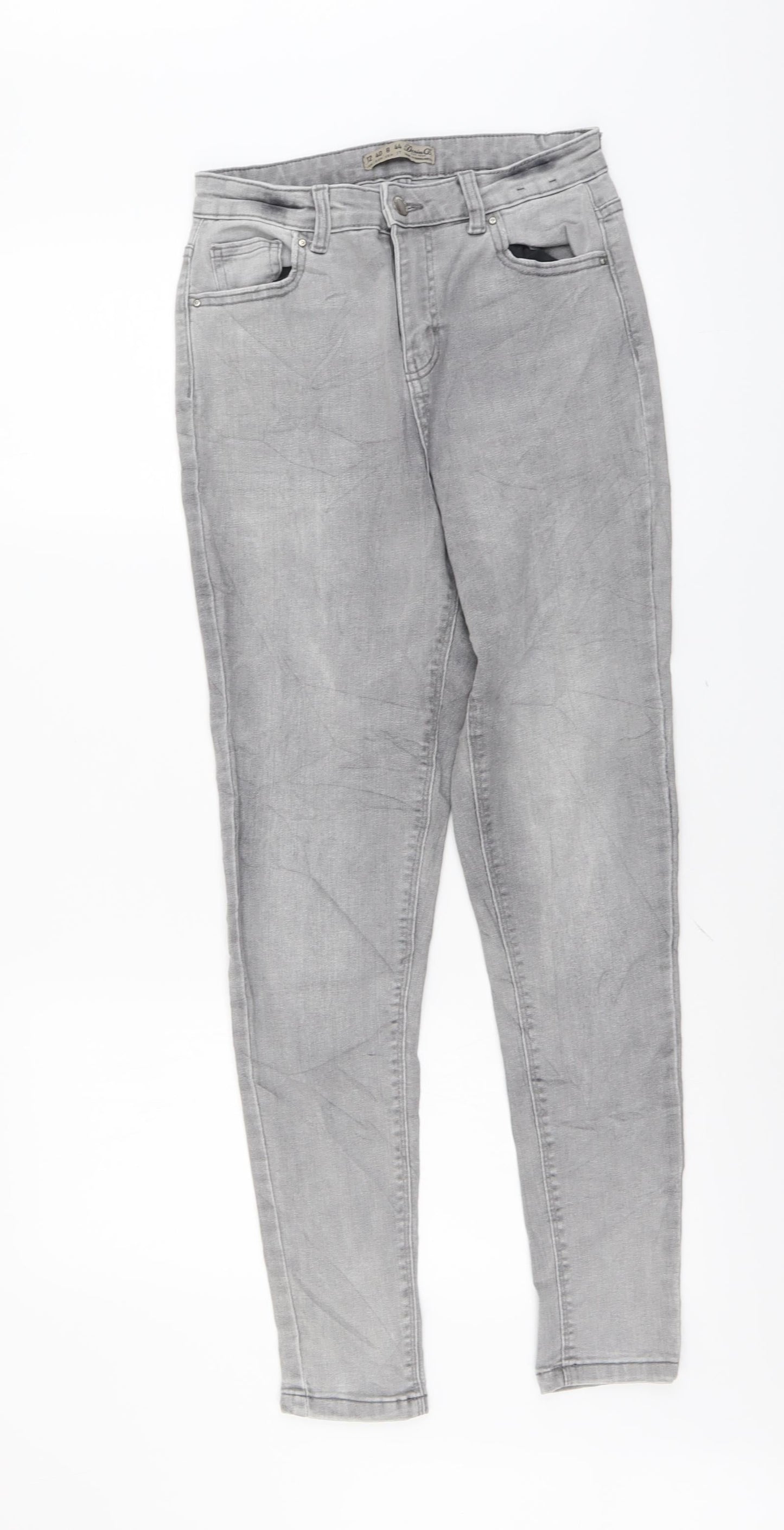 Denim & Co. Womens Grey Cotton Skinny Jeans Size 12 L28 in Regular Button