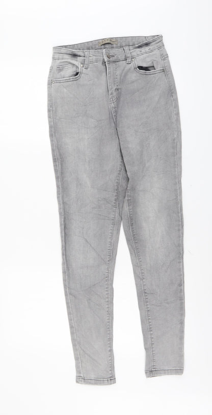 Denim & Co. Womens Grey Cotton Skinny Jeans Size 12 L28 in Regular Button