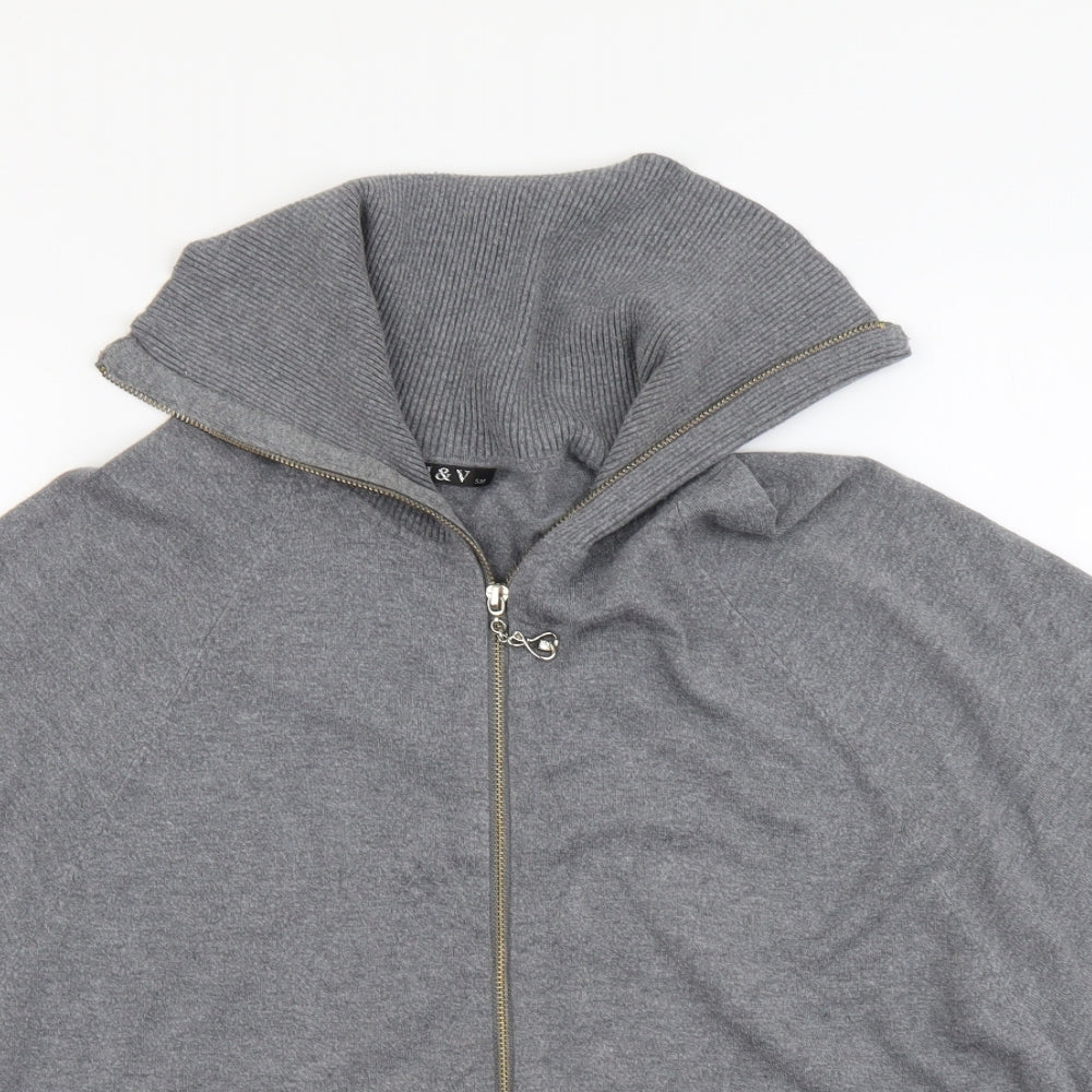 Womens UK Size S M&V Grey Full Zip Jumper