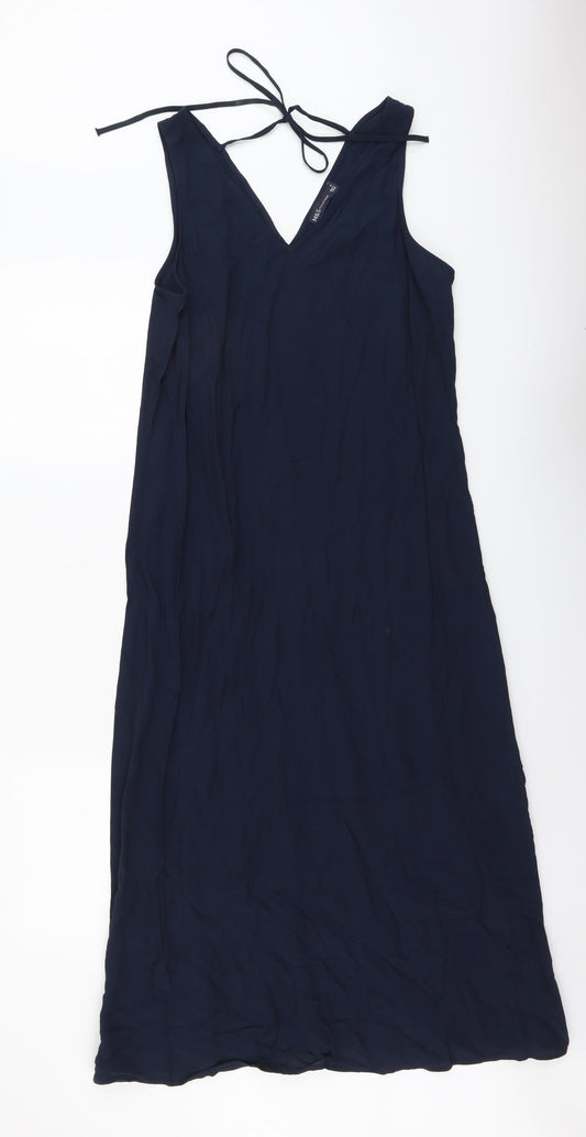 Marks and Spencer Womens Blue Viscose A-Line Size 10 V-Neck Tie