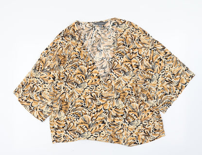 Primark Womens Orange Geometric Viscose Wrap Blouse Size 14 V-Neck