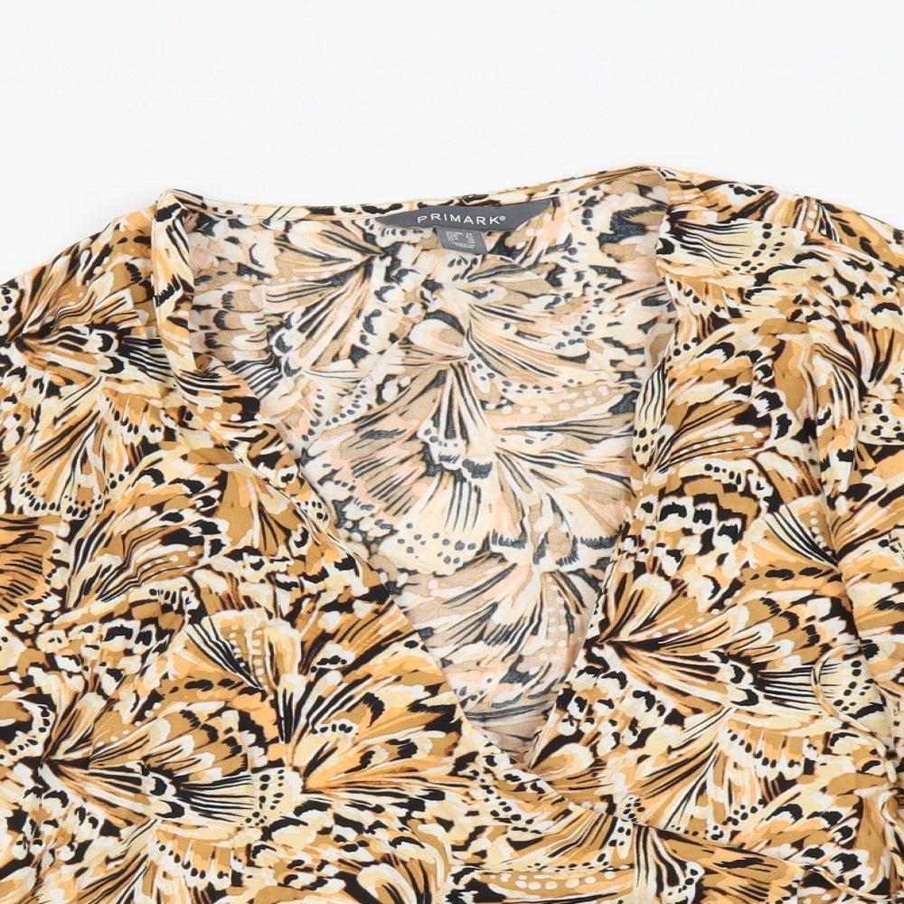 Primark Womens Orange Geometric Viscose Wrap Blouse Size 14 V-Neck