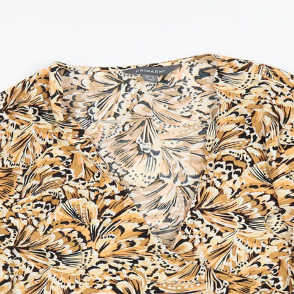 Primark Womens Orange Geometric Viscose Wrap Blouse Size 14 V-Neck