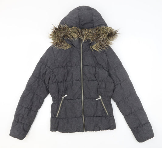 H&M Womens Grey Puffer Jacket Jacket Size 8 Zip