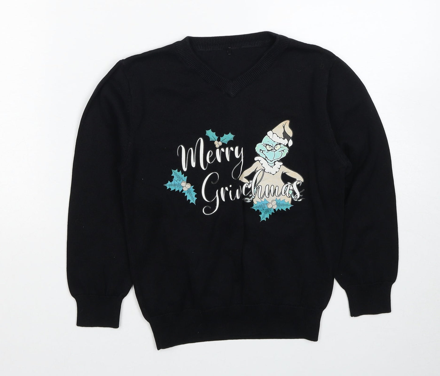 George Boys Black Cotton Pullover Sweatshirt Size 6-7 Years Pullover - The Grinch Merry Christmas