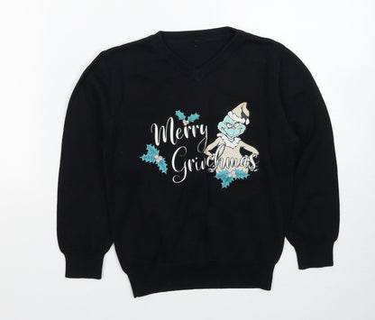 George Boys Black Cotton Pullover Sweatshirt Size 6-7 Years Pullover - The Grinch Merry Christmas