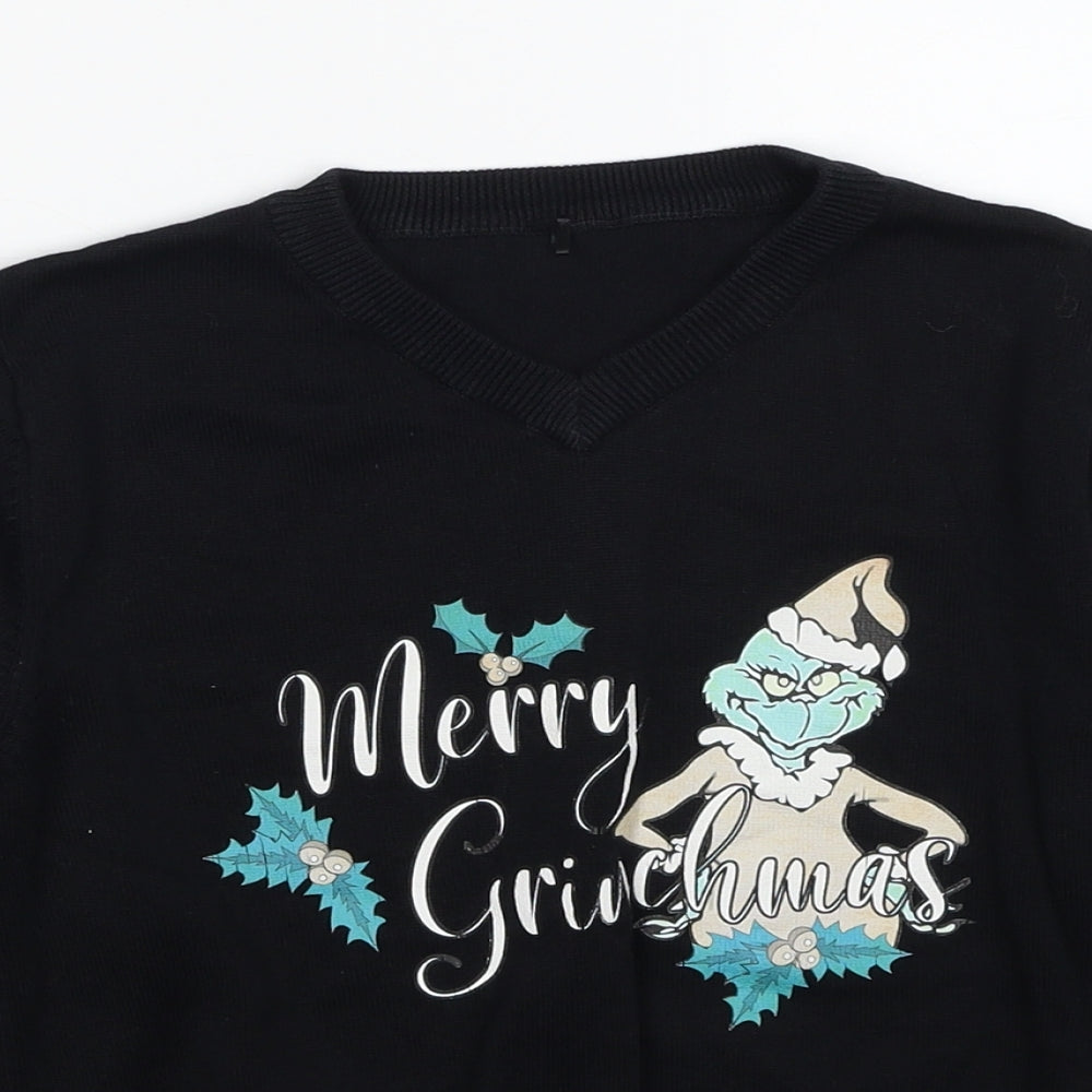 George Boys Black Cotton Pullover Sweatshirt Size 6-7 Years Pullover - The Grinch Merry Christmas