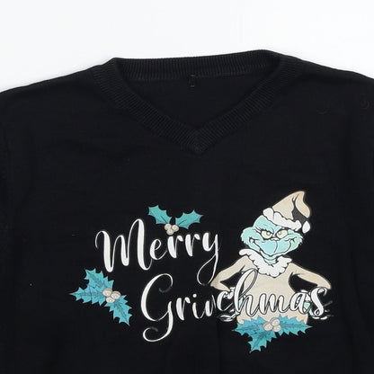 George Boys Black Cotton Pullover Sweatshirt Size 6-7 Years Pullover - The Grinch Merry Christmas