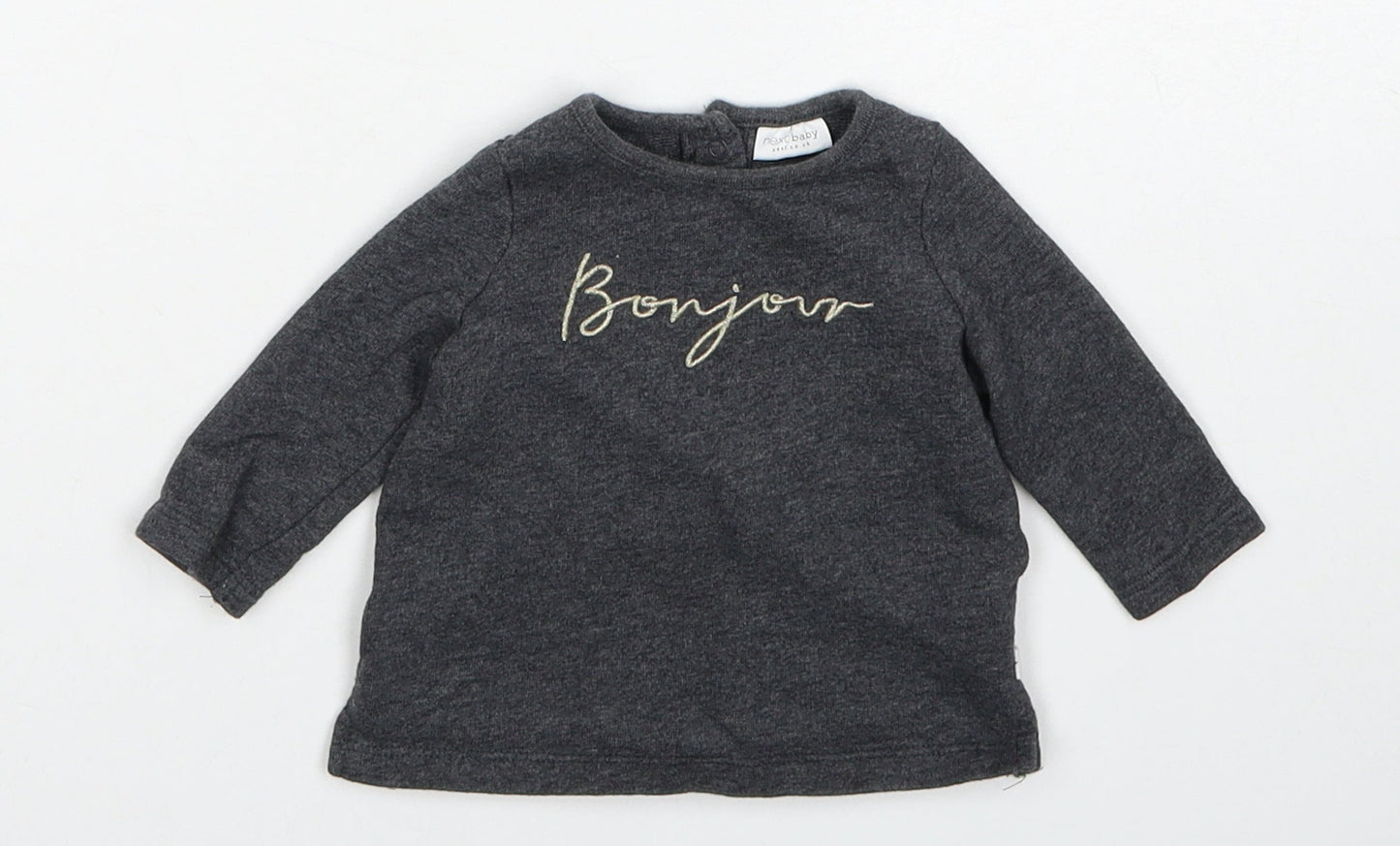 NEXT Girls Grey Cotton Basic T-Shirt Size 0-3 Months Round Neck Button - Bonjour