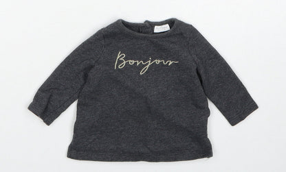NEXT Girls Grey Cotton Basic T-Shirt Size 0-3 Months Round Neck Button - Bonjour