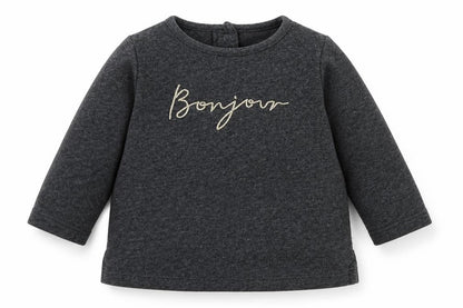 NEXT Girls Grey Cotton Basic T-Shirt Size 0-3 Months Round Neck Button - Bonjour