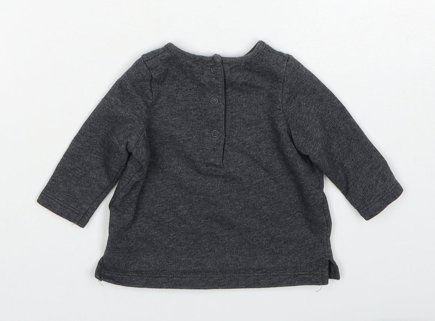 NEXT Girls Grey Cotton Basic T-Shirt Size 0-3 Months Round Neck Button - Bonjour