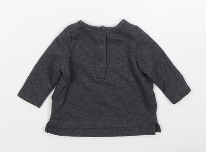 NEXT Girls Grey Cotton Basic T-Shirt Size 0-3 Months Round Neck Button - Bonjour