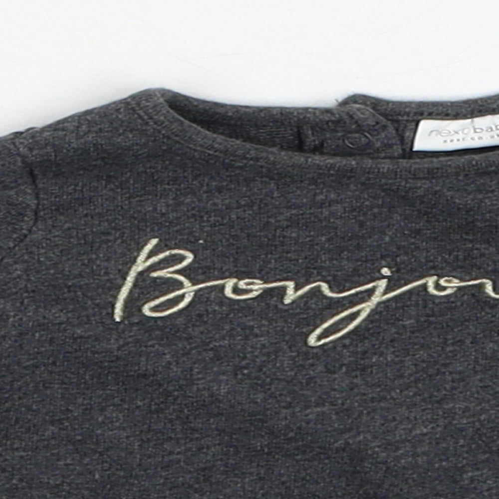 NEXT Girls Grey Cotton Basic T-Shirt Size 0-3 Months Round Neck Button - Bonjour