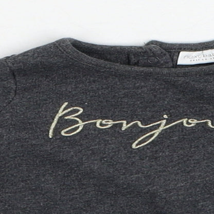 NEXT Girls Grey Cotton Basic T-Shirt Size 0-3 Months Round Neck Button - Bonjour