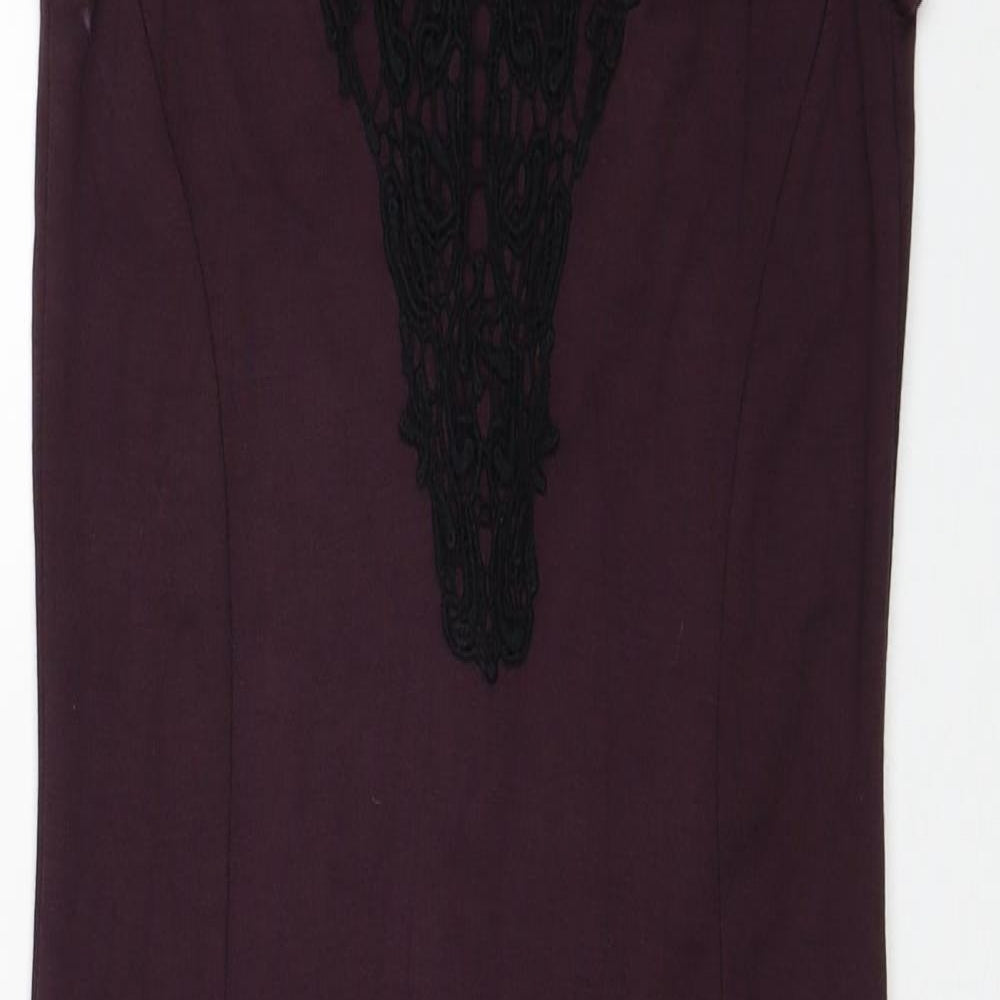 NEXT Womens Purple Viscose Pencil Dress Size 10 Round Neck Zip - Lace Detail