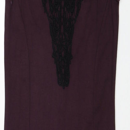 NEXT Womens Purple Viscose Pencil Dress Size 10 Round Neck Zip - Lace Detail