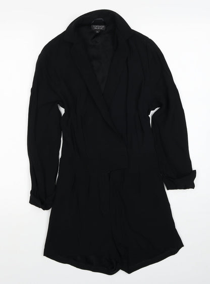Topshop Womens Black Viscose Playsuit One-Piece Size 4XL Button