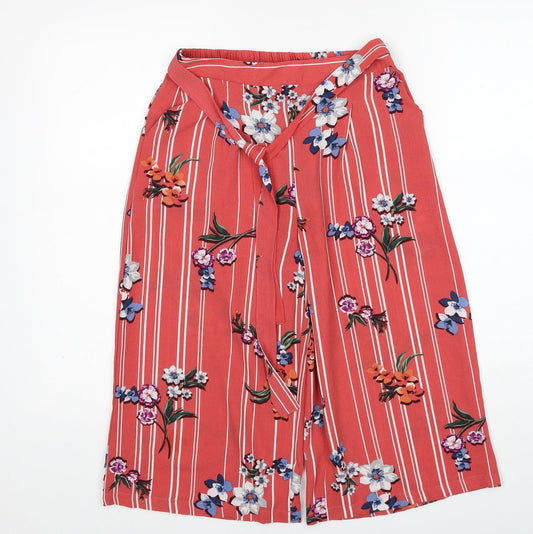 Primark Womens Red Geometric Polyester Trousers Size 8 Regular