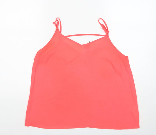 Primark Womens Pink Polyester Basic Tank Size 14 V-Neck