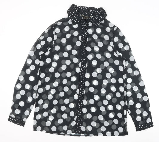 Lipsy Womens Black Polka Dot Polyester Basic Button-Up Size 8 Collared