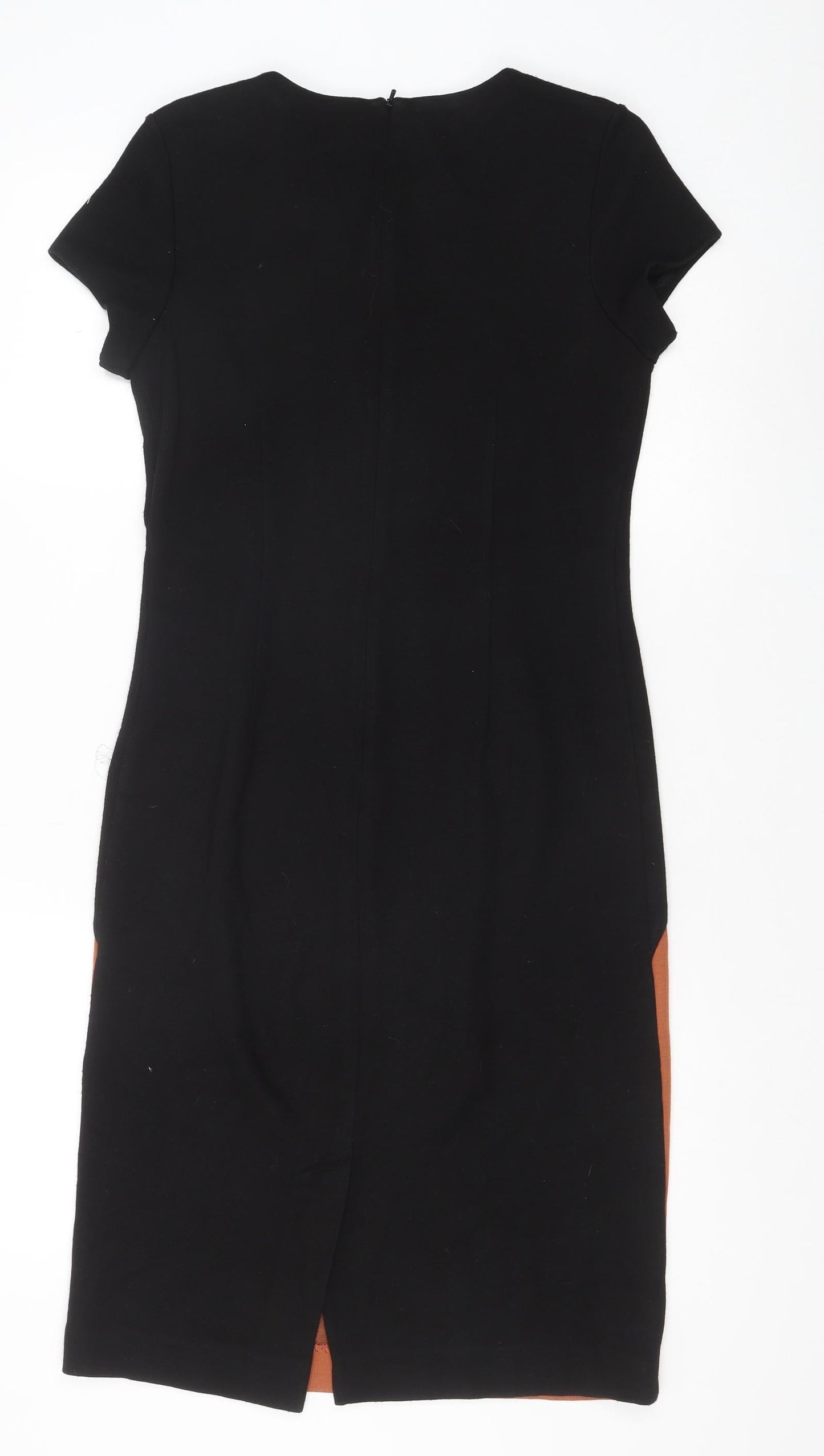 Roman Womens Black Colourblock Acrylic Pencil Dress Size 10 Round Neck Zip
