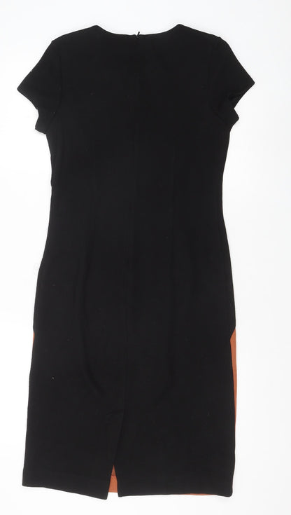 Roman Womens Black Colourblock Acrylic Pencil Dress Size 10 Round Neck Zip